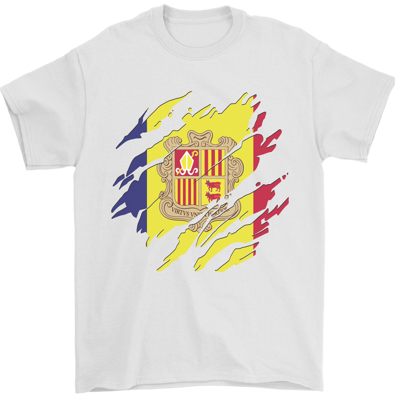 Torn Andorra Flag Andorran Day Football Mens T-Shirt 100% Cotton White