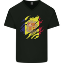 Torn Andorra Flag Andorran Day Football Mens V-Neck Cotton T-Shirt Black