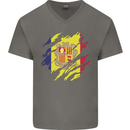 Torn Andorra Flag Andorran Day Football Mens V-Neck Cotton T-Shirt Charcoal