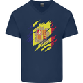 Torn Andorra Flag Andorran Day Football Mens V-Neck Cotton T-Shirt Navy Blue
