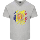 Torn Andorra Flag Andorran Day Football Mens V-Neck Cotton T-Shirt Sports Grey