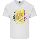 Torn Andorra Flag Andorran Day Football Mens V-Neck Cotton T-Shirt White