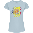 Torn Andorra Flag Andorran Day Football Womens Petite Cut T-Shirt Light Blue