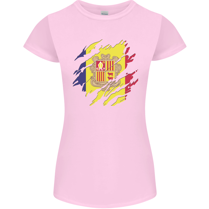 Torn Andorra Flag Andorran Day Football Womens Petite Cut T-Shirt Light Pink