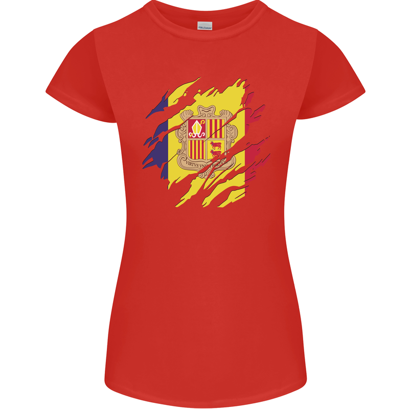 Torn Andorra Flag Andorran Day Football Womens Petite Cut T-Shirt Red