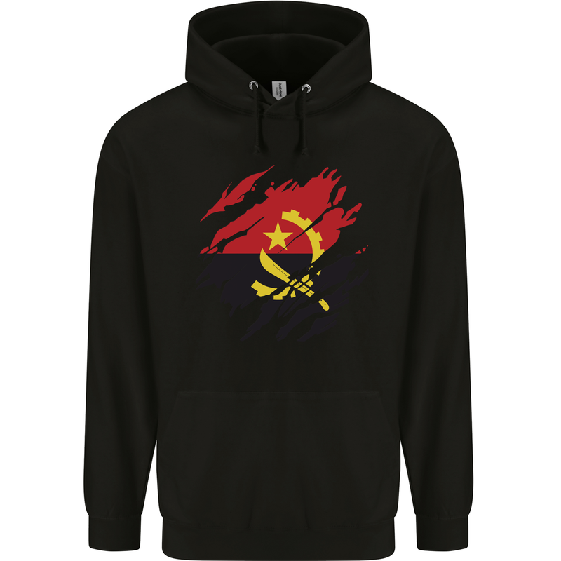 Torn Angola Flag Angolan Day Football Childrens Kids Hoodie Black