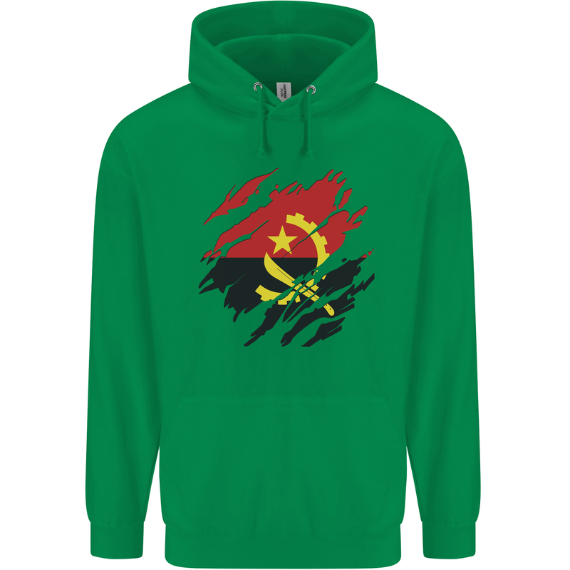 Torn Angola Flag Angolan Day Football Childrens Kids Hoodie Irish Green