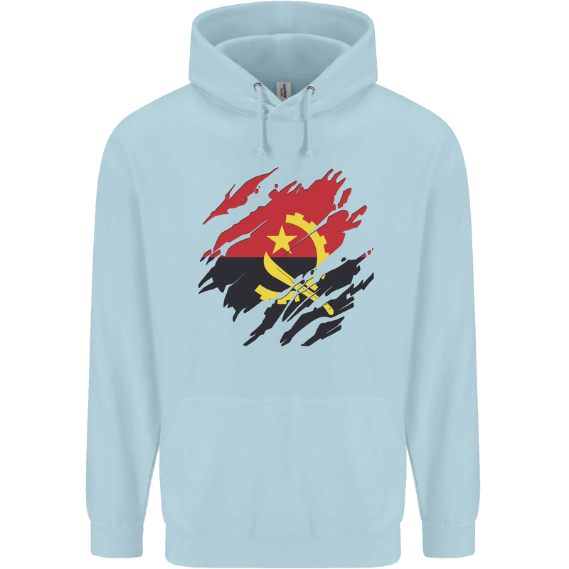 Torn Angola Flag Angolan Day Football Childrens Kids Hoodie Light Blue