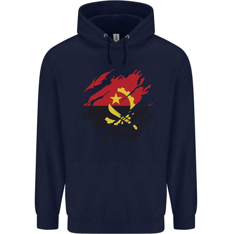 Torn Angola Flag Angolan Day Football Childrens Kids Hoodie Navy Blue