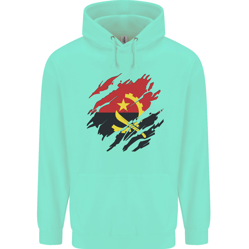 Torn Angola Flag Angolan Day Football Childrens Kids Hoodie Peppermint