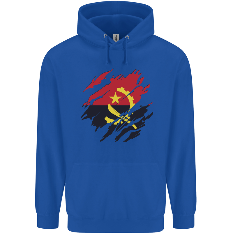 Torn Angola Flag Angolan Day Football Childrens Kids Hoodie Royal Blue