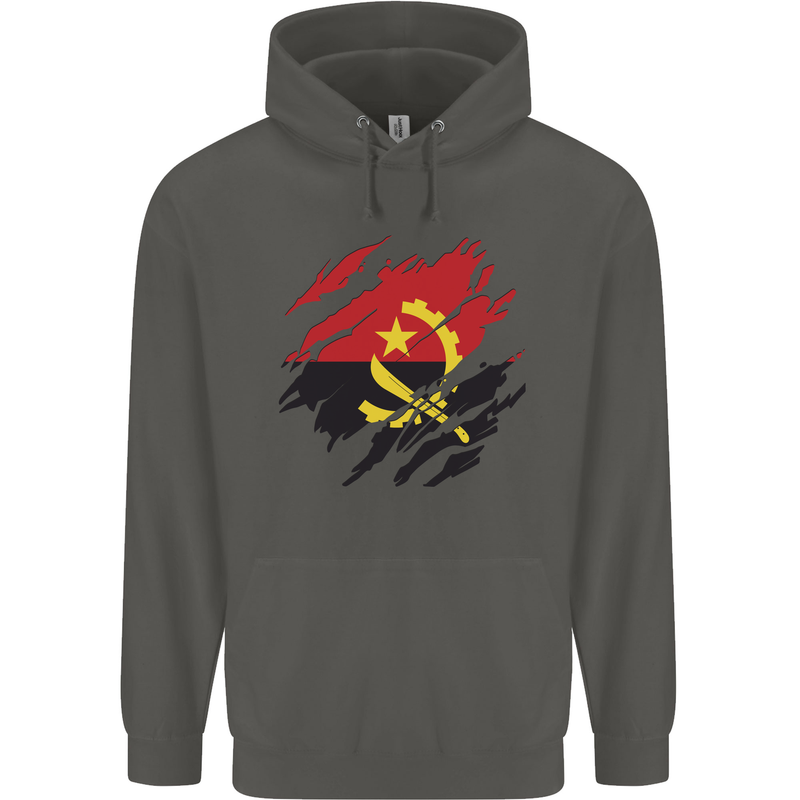 Torn Angola Flag Angolan Day Football Childrens Kids Hoodie Storm Grey