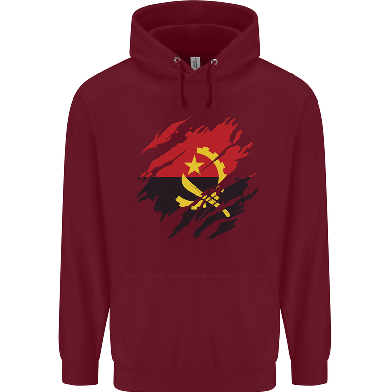 Torn Angola Flag Angolan Day Football Mens 80% Cotton Hoodie Maroon