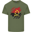 Torn Angola Flag Angolan Day Football Mens Cotton T-Shirt Tee Top Military Green