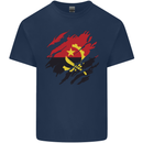 Torn Angola Flag Angolan Day Football Mens Cotton T-Shirt Tee Top Navy Blue