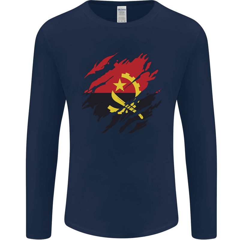 Torn Angola Flag Angolan Day Football Mens Long Sleeve T-Shirt Navy Blue