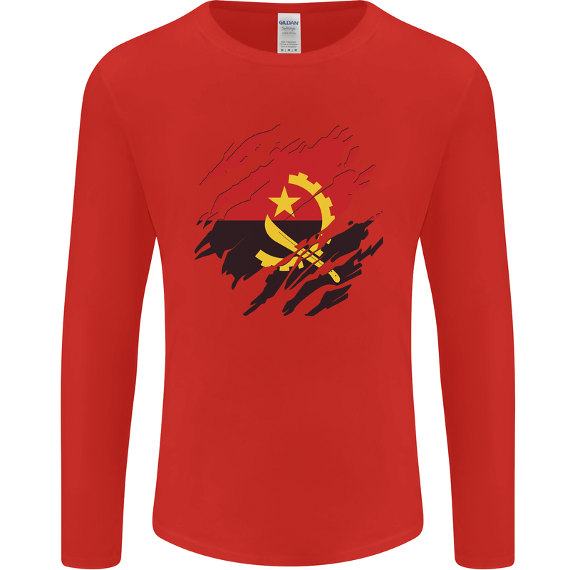 Torn Angola Flag Angolan Day Football Mens Long Sleeve T-Shirt Red