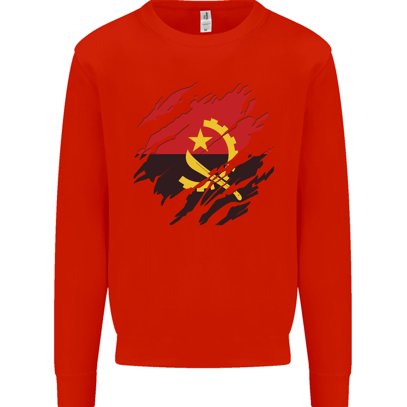 Torn Angola Flag Angolan Day Football Mens Sweatshirt Jumper Bright Red