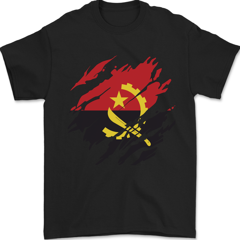 Torn Angola Flag Angolan Day Football Mens T-Shirt 100% Cotton Black