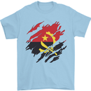 Torn Angola Flag Angolan Day Football Mens T-Shirt 100% Cotton Light Blue