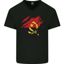 Torn Angola Flag Angolan Day Football Mens V-Neck Cotton T-Shirt Black
