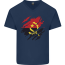 Torn Angola Flag Angolan Day Football Mens V-Neck Cotton T-Shirt Navy Blue