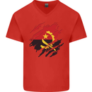 Torn Angola Flag Angolan Day Football Mens V-Neck Cotton T-Shirt Red
