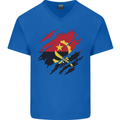 Torn Angola Flag Angolan Day Football Mens V-Neck Cotton T-Shirt Royal Blue