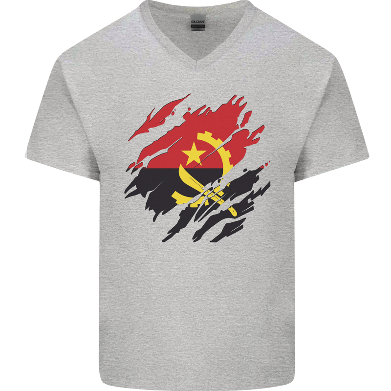 Torn Angola Flag Angolan Day Football Mens V-Neck Cotton T-Shirt Sports Grey