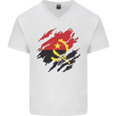 Torn Angola Flag Angolan Day Football Mens V-Neck Cotton T-Shirt White
