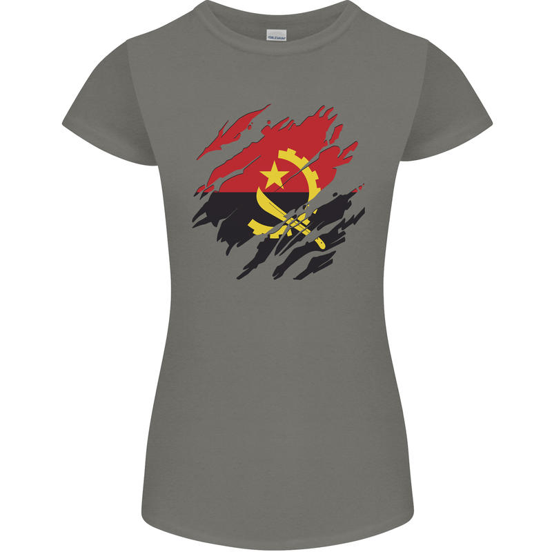 Torn Angola Flag Angolan Day Football Womens Petite Cut T-Shirt Charcoal