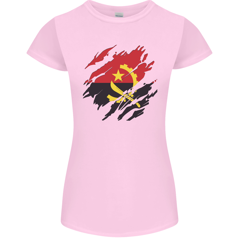 Torn Angola Flag Angolan Day Football Womens Petite Cut T-Shirt Light Pink