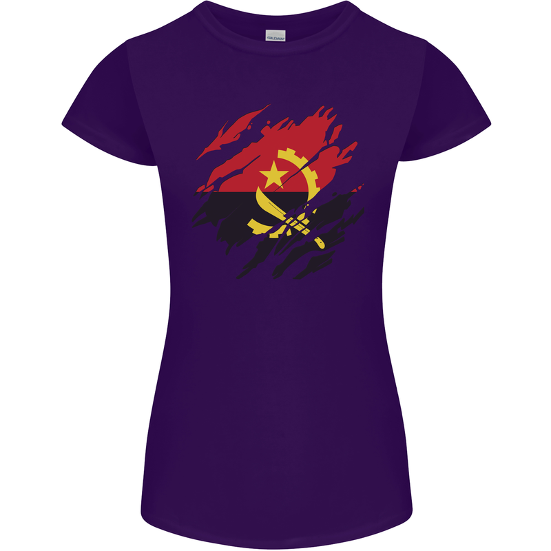 Torn Angola Flag Angolan Day Football Womens Petite Cut T-Shirt Purple