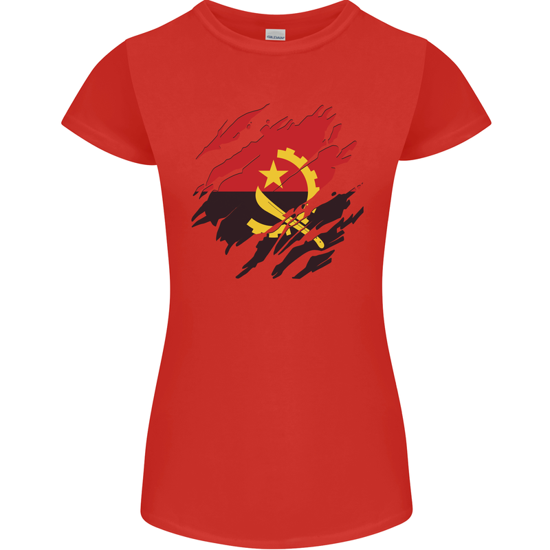 Torn Angola Flag Angolan Day Football Womens Petite Cut T-Shirt Red