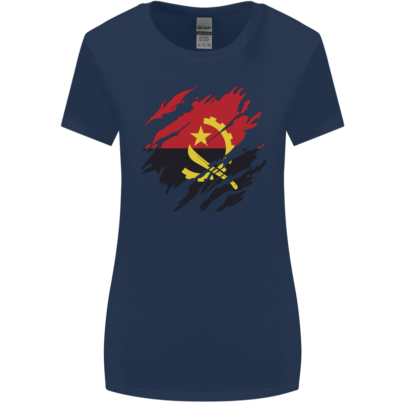 Torn Angola Flag Angolan Day Football Womens Wider Cut T-Shirt Navy Blue