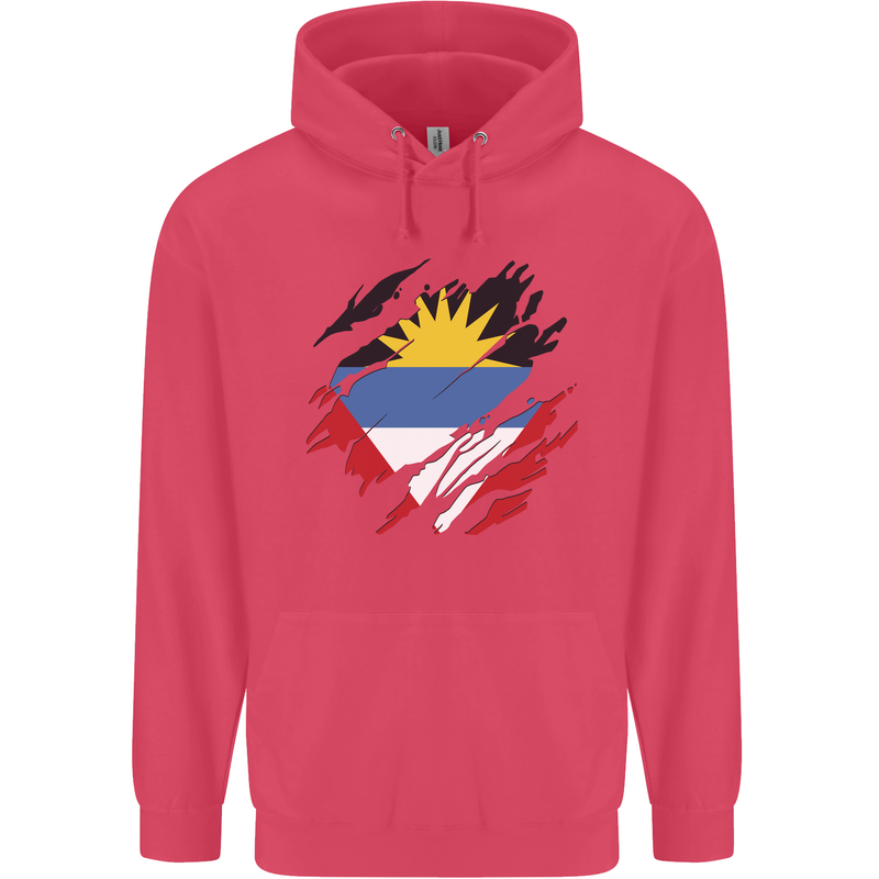 Torn Antigua and Barbuda Flag Day Football Childrens Kids Hoodie Heliconia