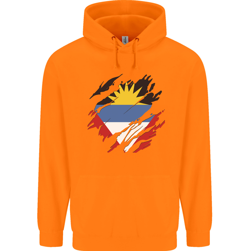 Torn Antigua and Barbuda Flag Day Football Childrens Kids Hoodie Orange