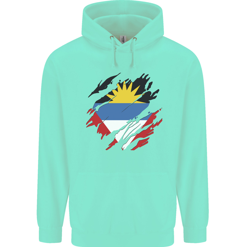 Torn Antigua and Barbuda Flag Day Football Childrens Kids Hoodie Peppermint