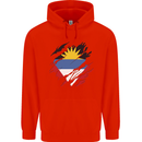Torn Antigua and Barbuda Flag Day Football Mens 80% Cotton Hoodie Bright Red
