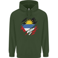 Torn Antigua and Barbuda Flag Day Football Mens 80% Cotton Hoodie Forest Green