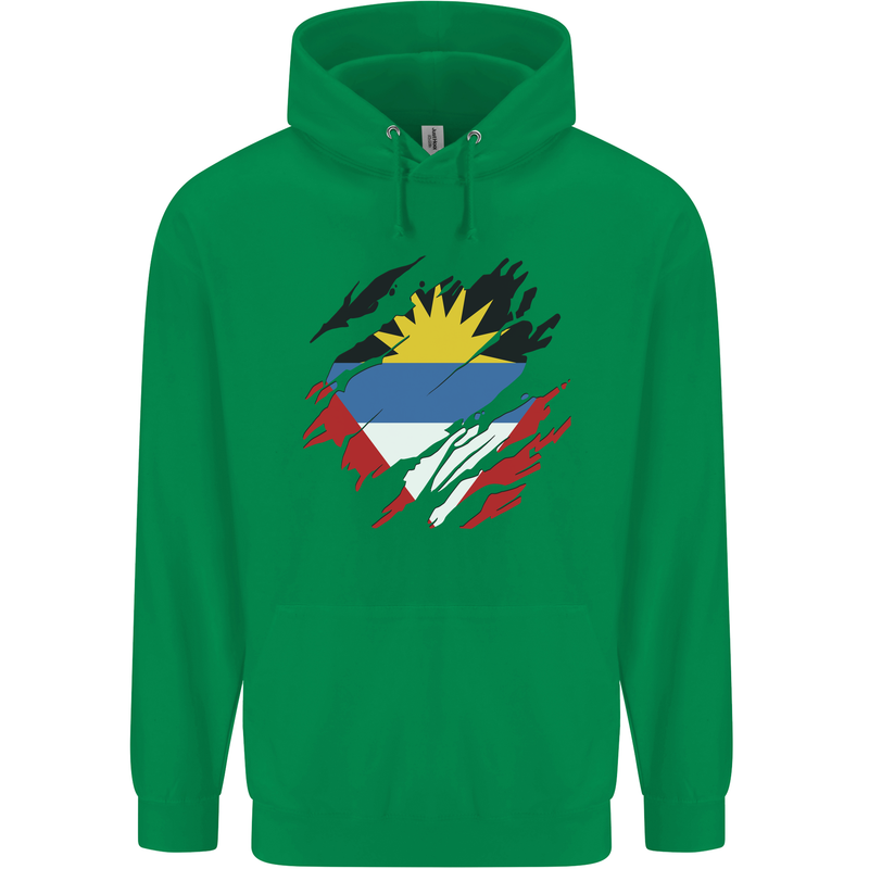 Torn Antigua and Barbuda Flag Day Football Mens 80% Cotton Hoodie Irish Green