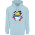 Torn Antigua and Barbuda Flag Day Football Mens 80% Cotton Hoodie Light Blue