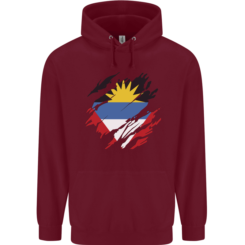 Torn Antigua and Barbuda Flag Day Football Mens 80% Cotton Hoodie Maroon