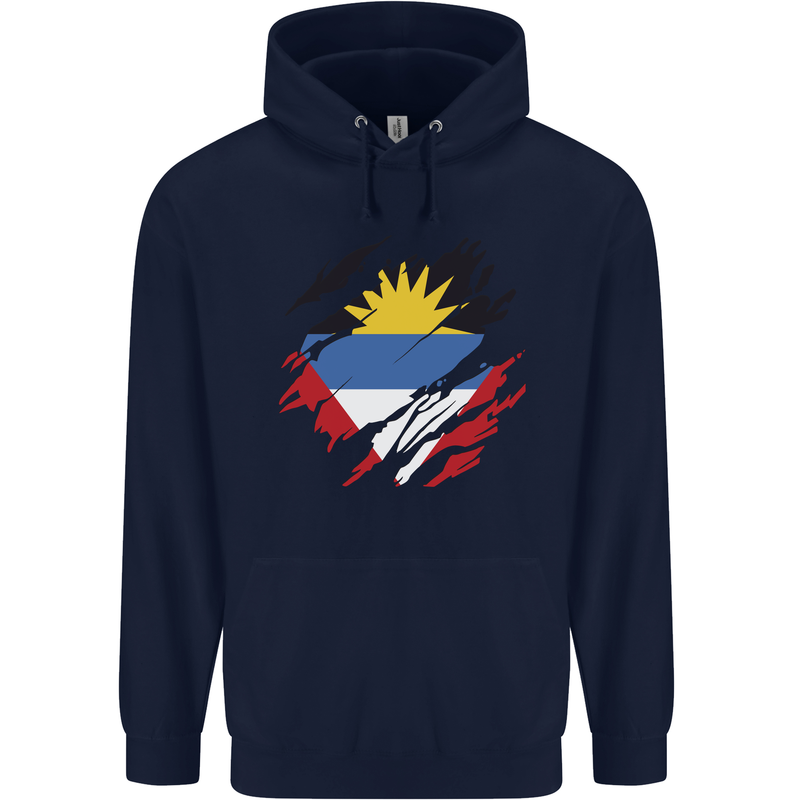 Torn Antigua and Barbuda Flag Day Football Mens 80% Cotton Hoodie Navy Blue