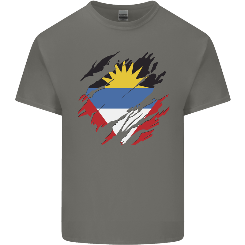 Torn Antigua and Barbuda Flag Day Football Mens Cotton T-Shirt Tee Top Charcoal