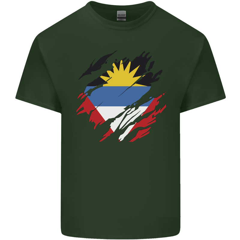Torn Antigua and Barbuda Flag Day Football Mens Cotton T-Shirt Tee Top Forest Green