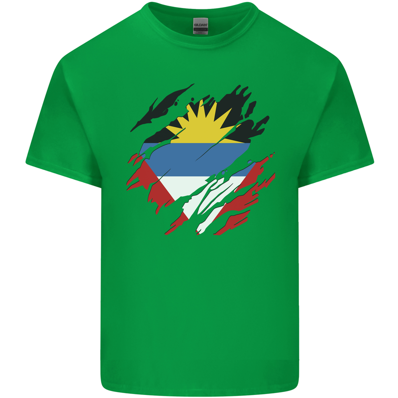 Torn Antigua and Barbuda Flag Day Football Mens Cotton T-Shirt Tee Top Irish Green