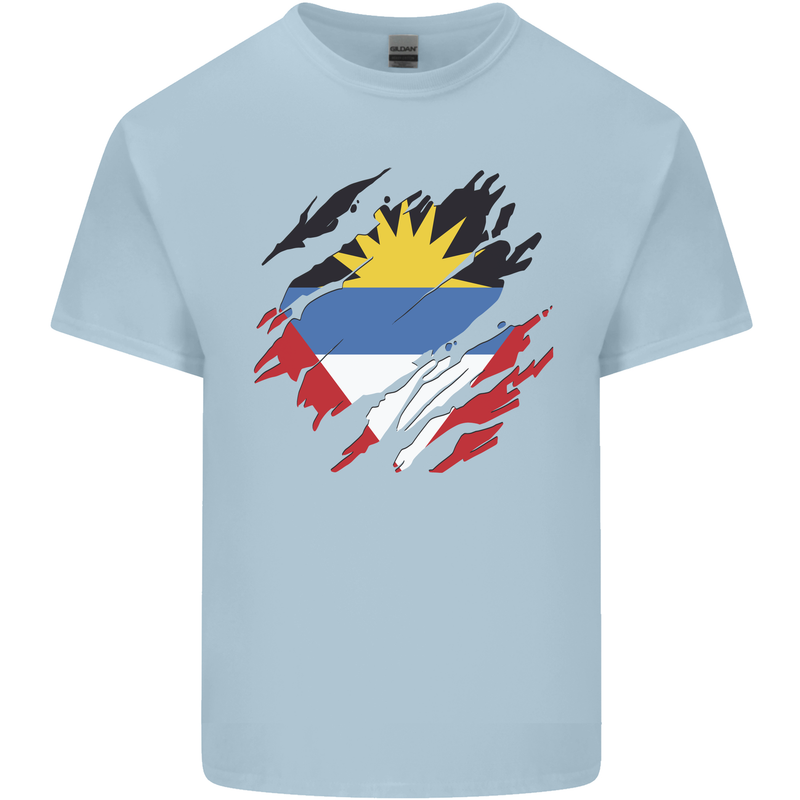 Torn Antigua and Barbuda Flag Day Football Mens Cotton T-Shirt Tee Top Light Blue