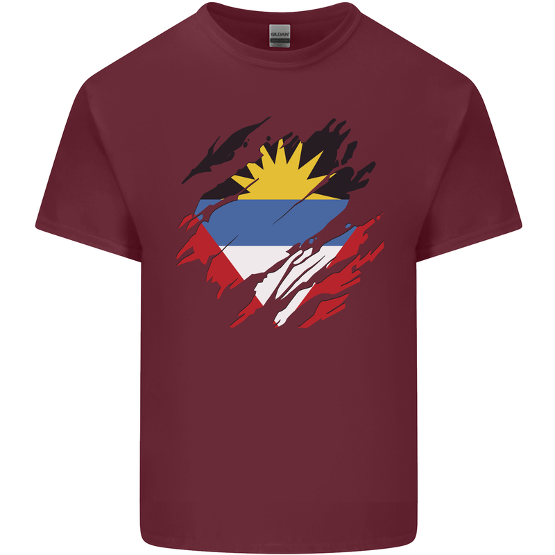 Torn Antigua and Barbuda Flag Day Football Mens Cotton T-Shirt Tee Top Maroon