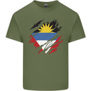 Torn Antigua and Barbuda Flag Day Football Mens Cotton T-Shirt Tee Top Military Green